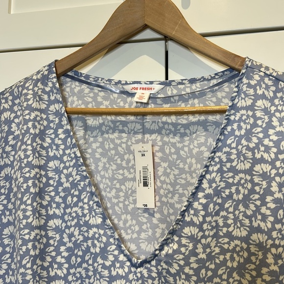 Joe Fresh Plus Blue Floral Ditsy V-neck Flutter Sleeve Top Size 3X - Picture 6 of 15